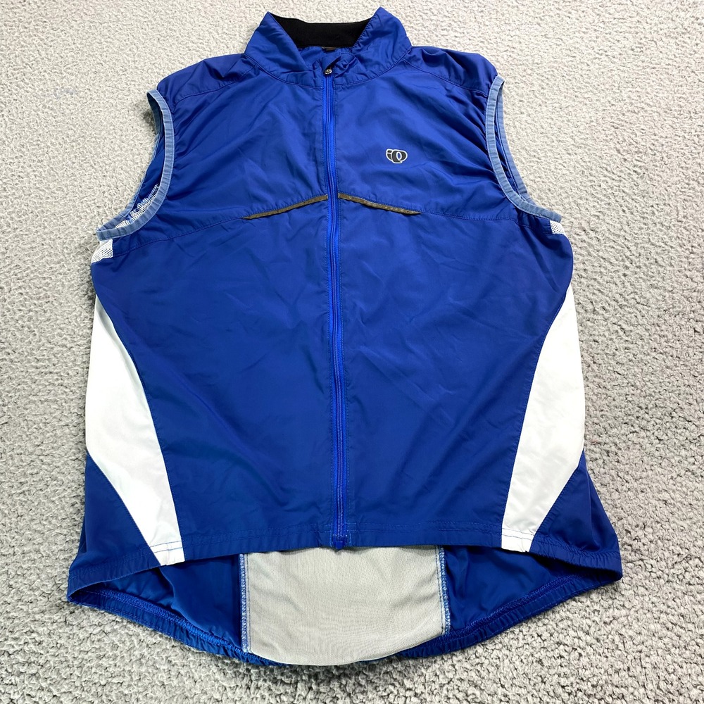 Pearl Izumi Vest Mens Medium Blue White Sleeveless Full Zip Lightweight Jacket